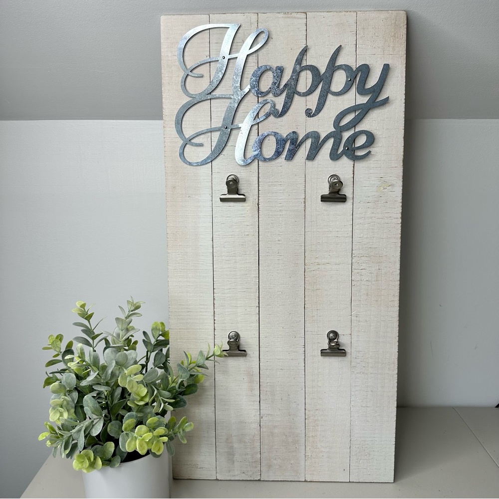 Sheffield Home Happy Home Wall Art Photo Display with Clasps White Silver Rustic